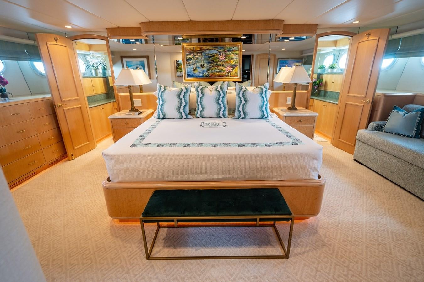 a bed in a room aboard SEA DREAMS Yacht for Sale