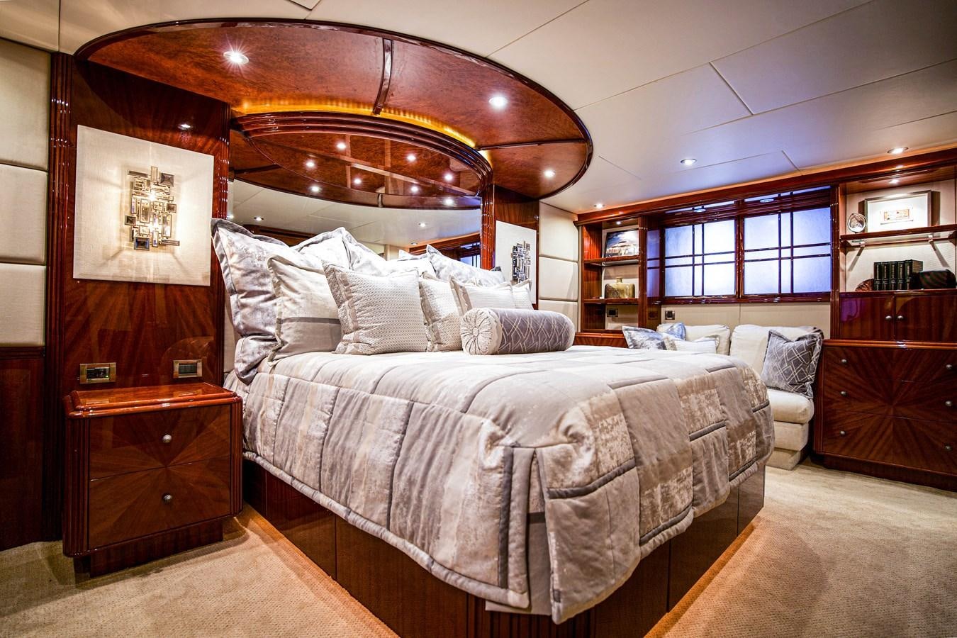 a bed in a room aboard NEW HORIZON Yacht for Sale