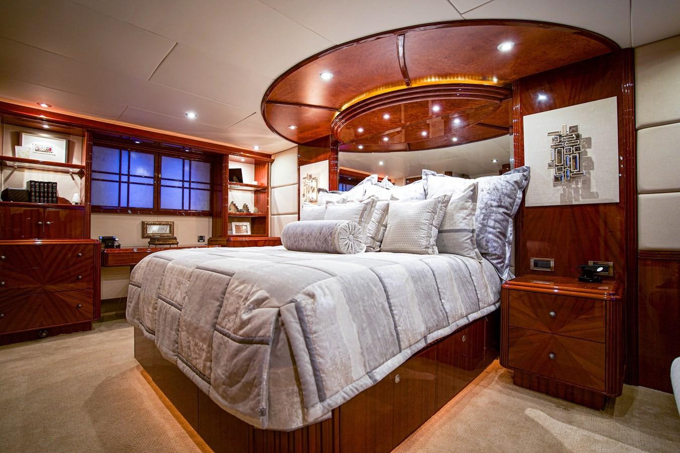 a large bed in a room aboard NEW HORIZON Yacht for Sale