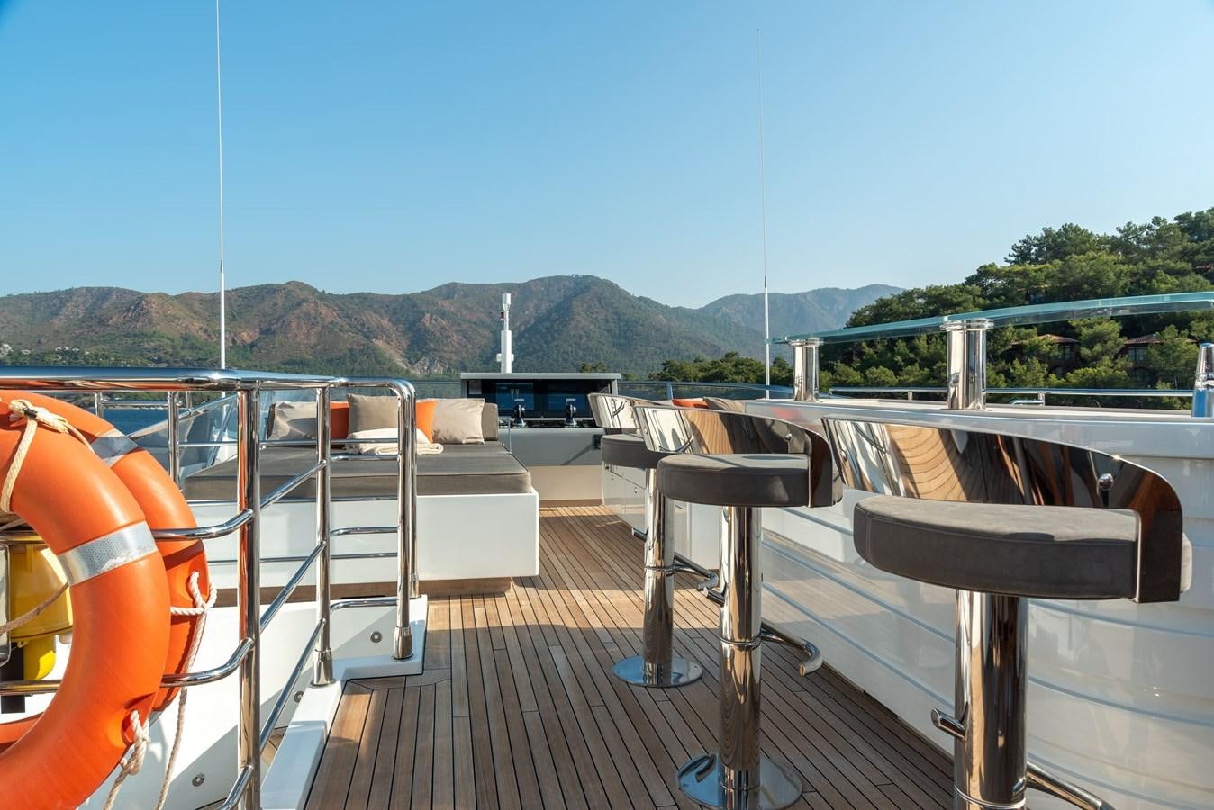 a deck with a deck and chairs on it aboard ASYA Yacht for Sale