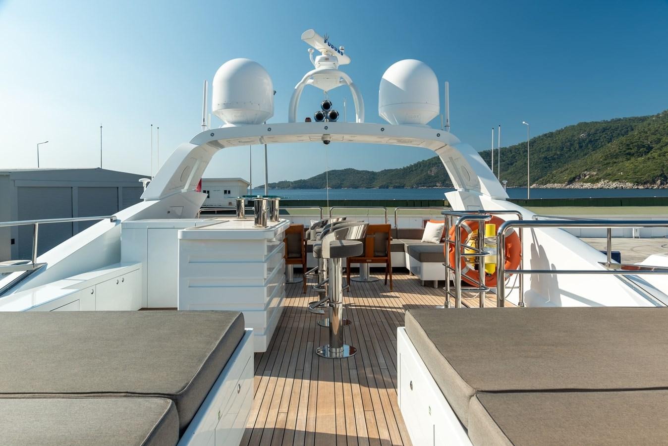 a large white building with a satellite dish on top aboard ASYA Yacht for Sale