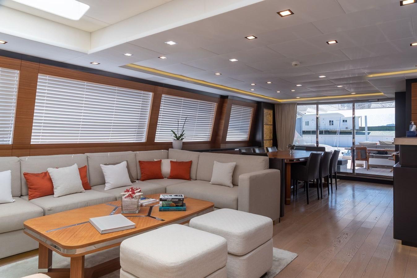 a living room with a large window aboard ASYA Yacht for Sale