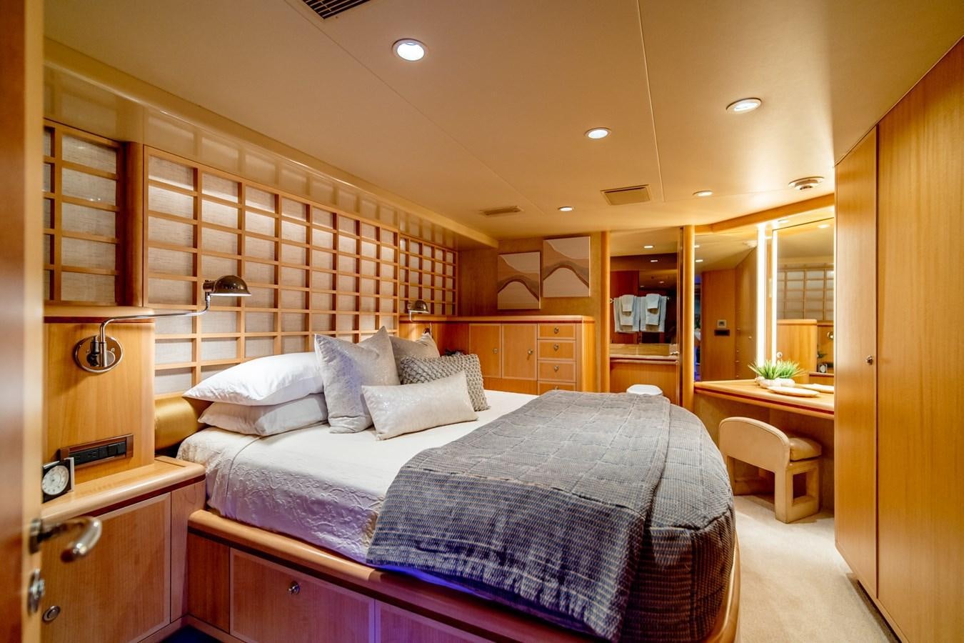 a bed in a room aboard SHADOWFAX Yacht for Sale