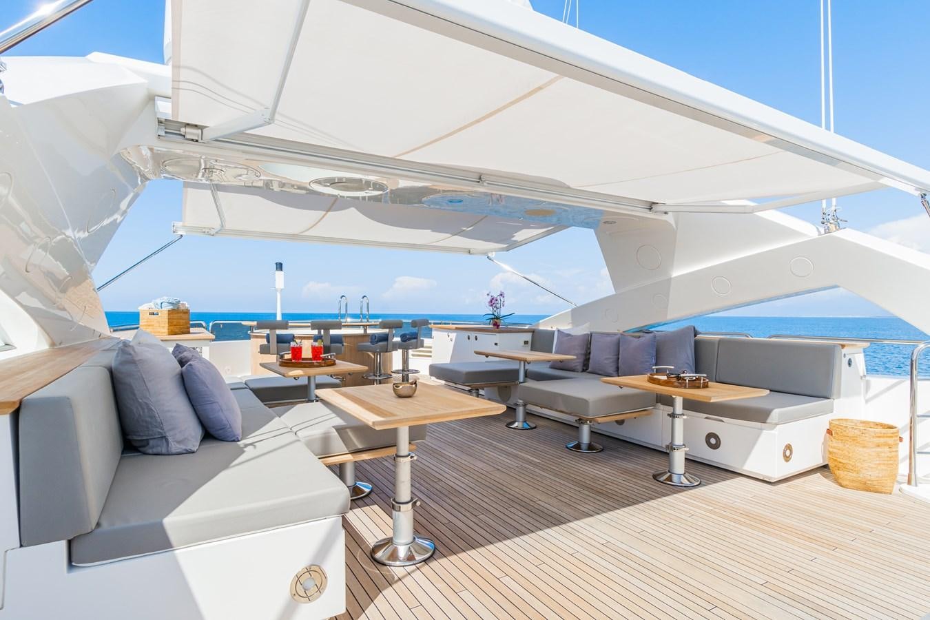 a room with a large bed aboard DESEO Yacht for Sale