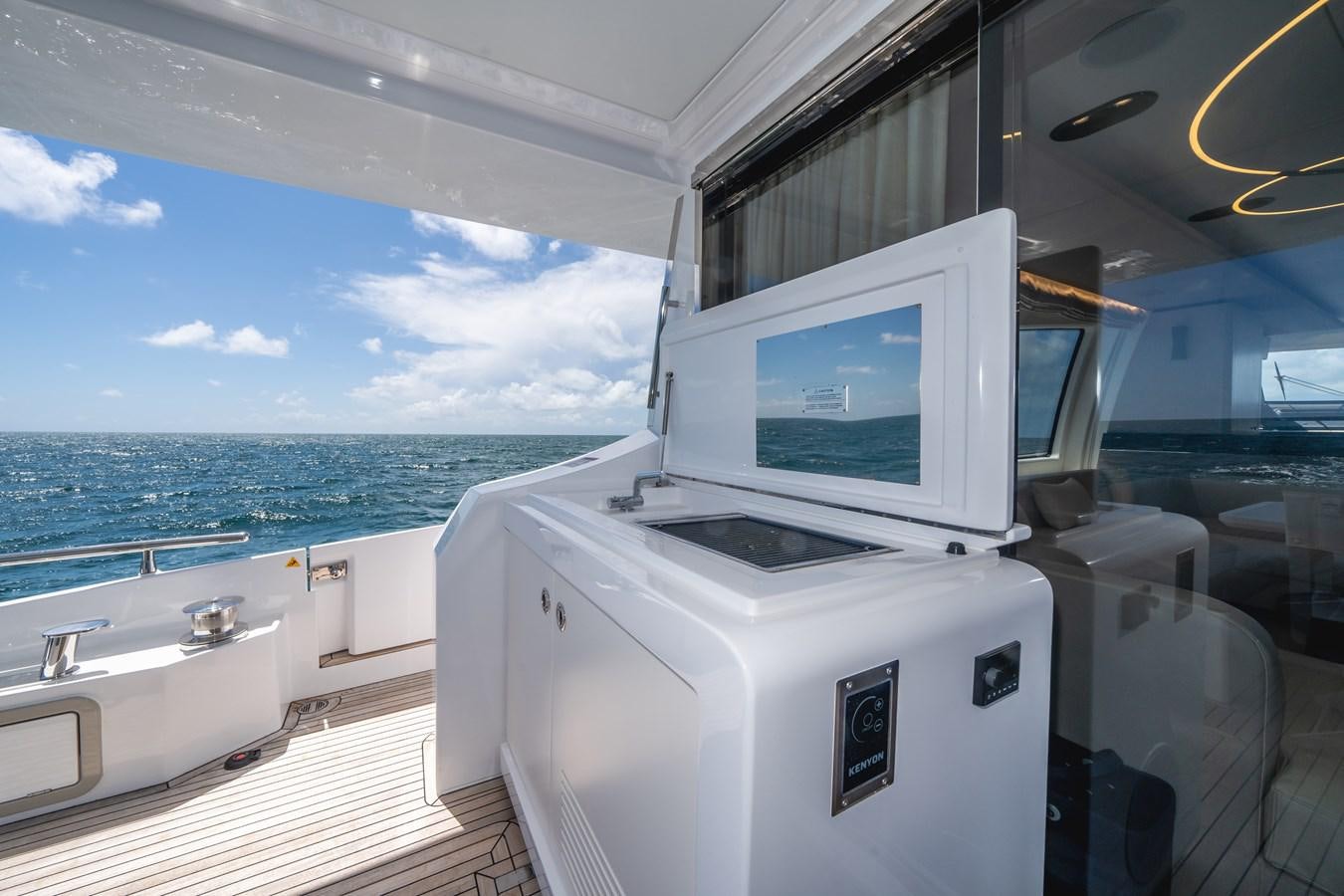 a boat with a television on the front aboard 2022 AZIMUT 72 FLYBRIDGE OUR TRADE Yacht for Sale