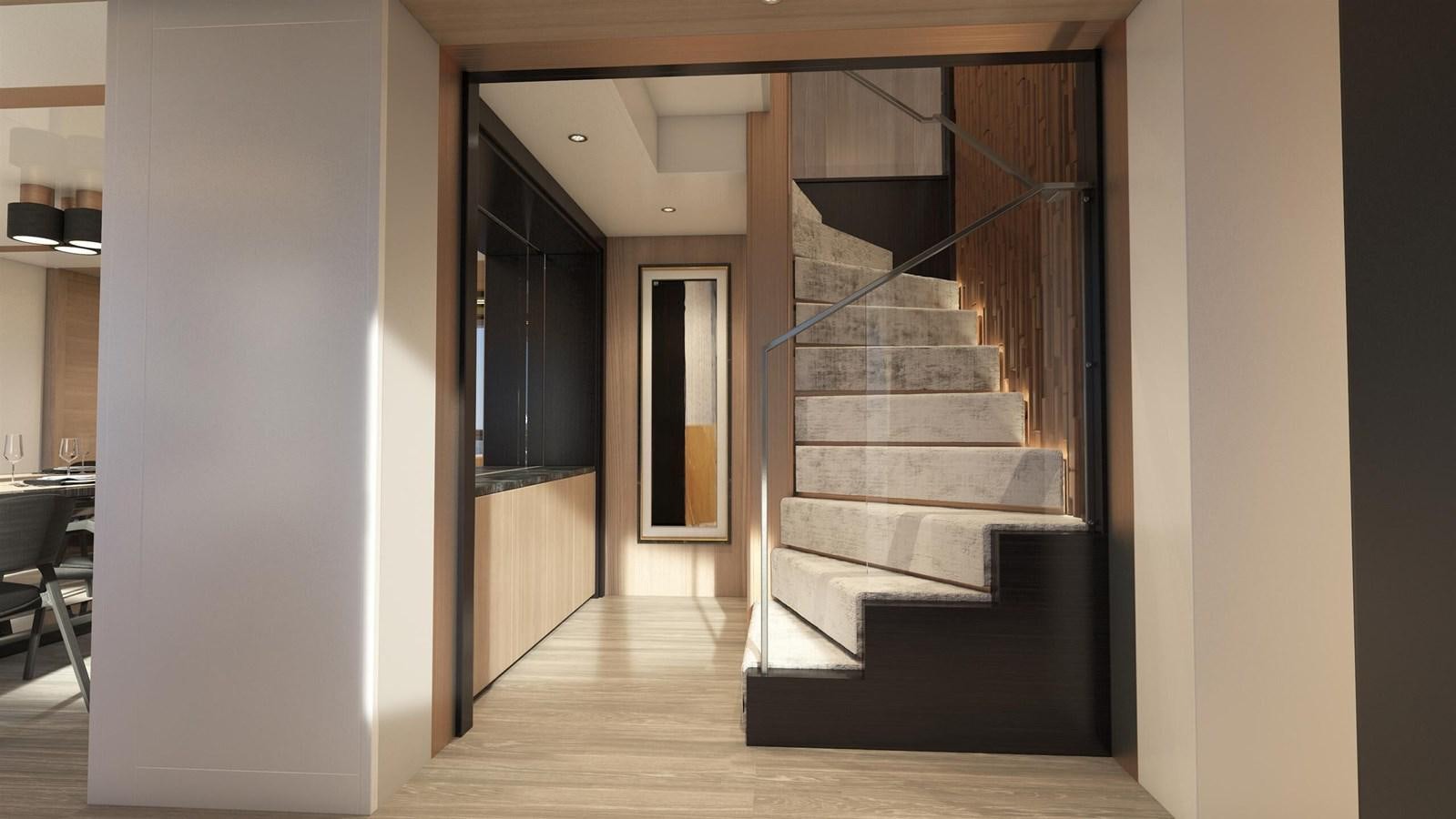 a staircase in a house aboard OCEAN 460 Yacht for Sale