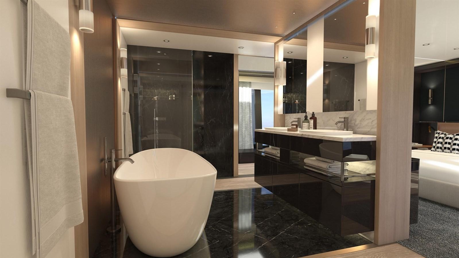 a bathroom with a large tub aboard OCEAN 460 Yacht for Sale