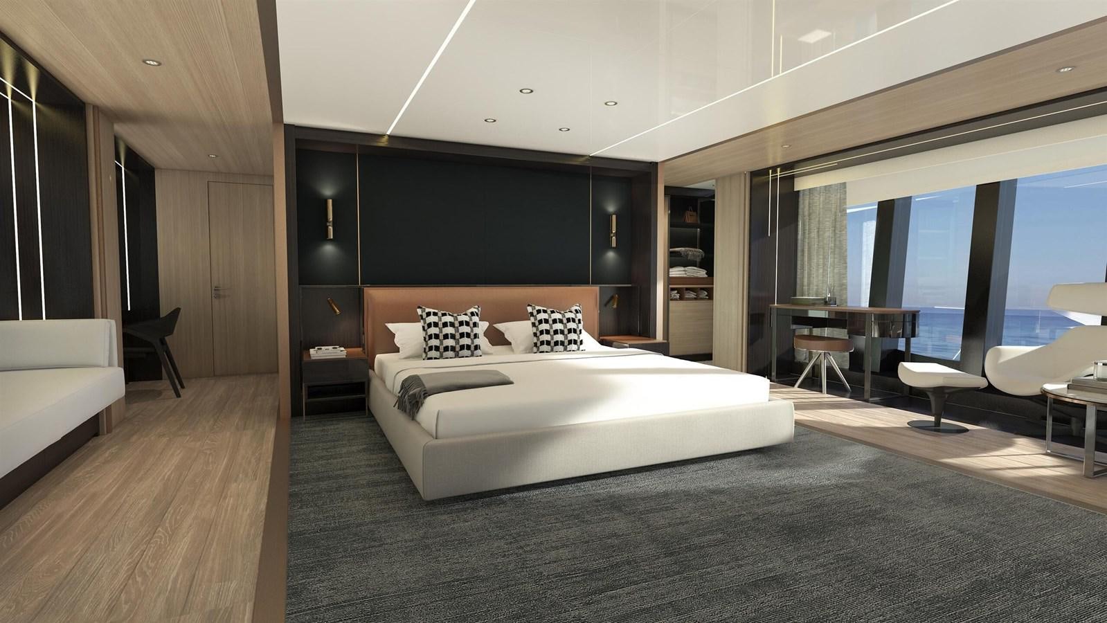 a large bedroom with a large bed aboard OCEAN 460 Yacht for Sale