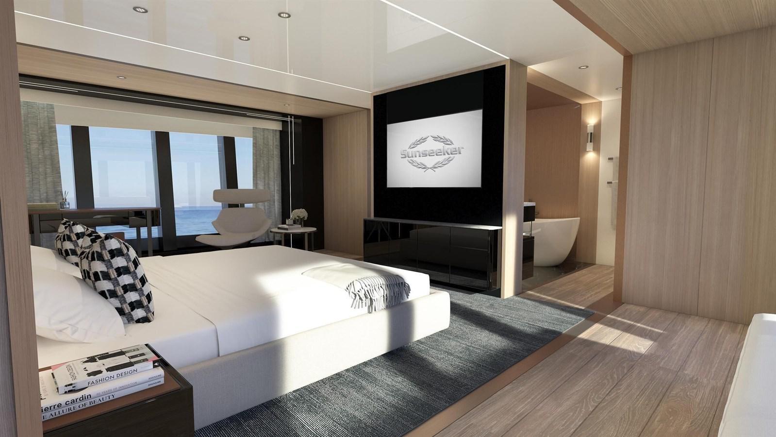 a room with a large screen aboard OCEAN 460 Yacht for Sale
