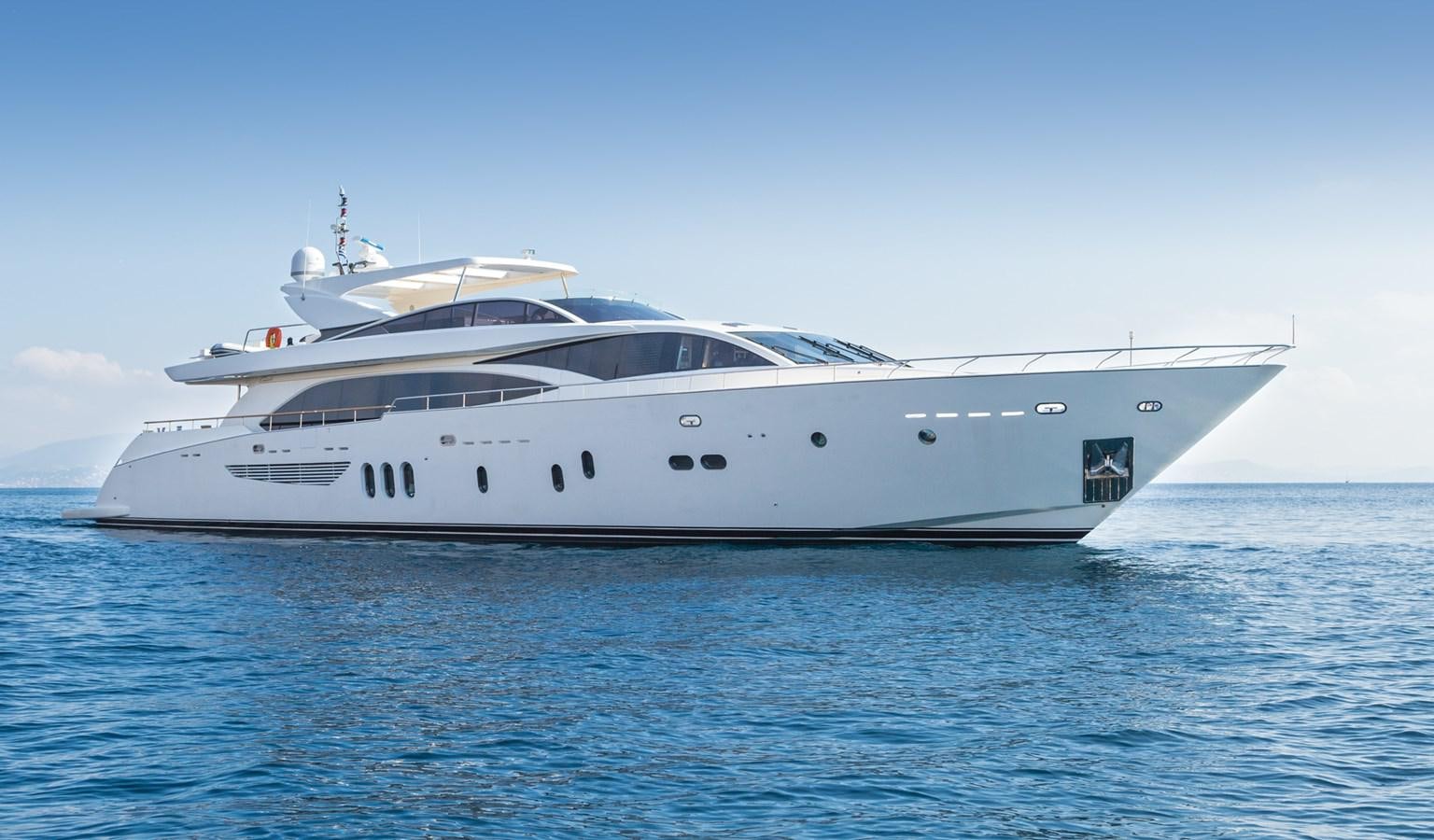 a white yacht in the water aboard WATER TOY III Yacht for Sale