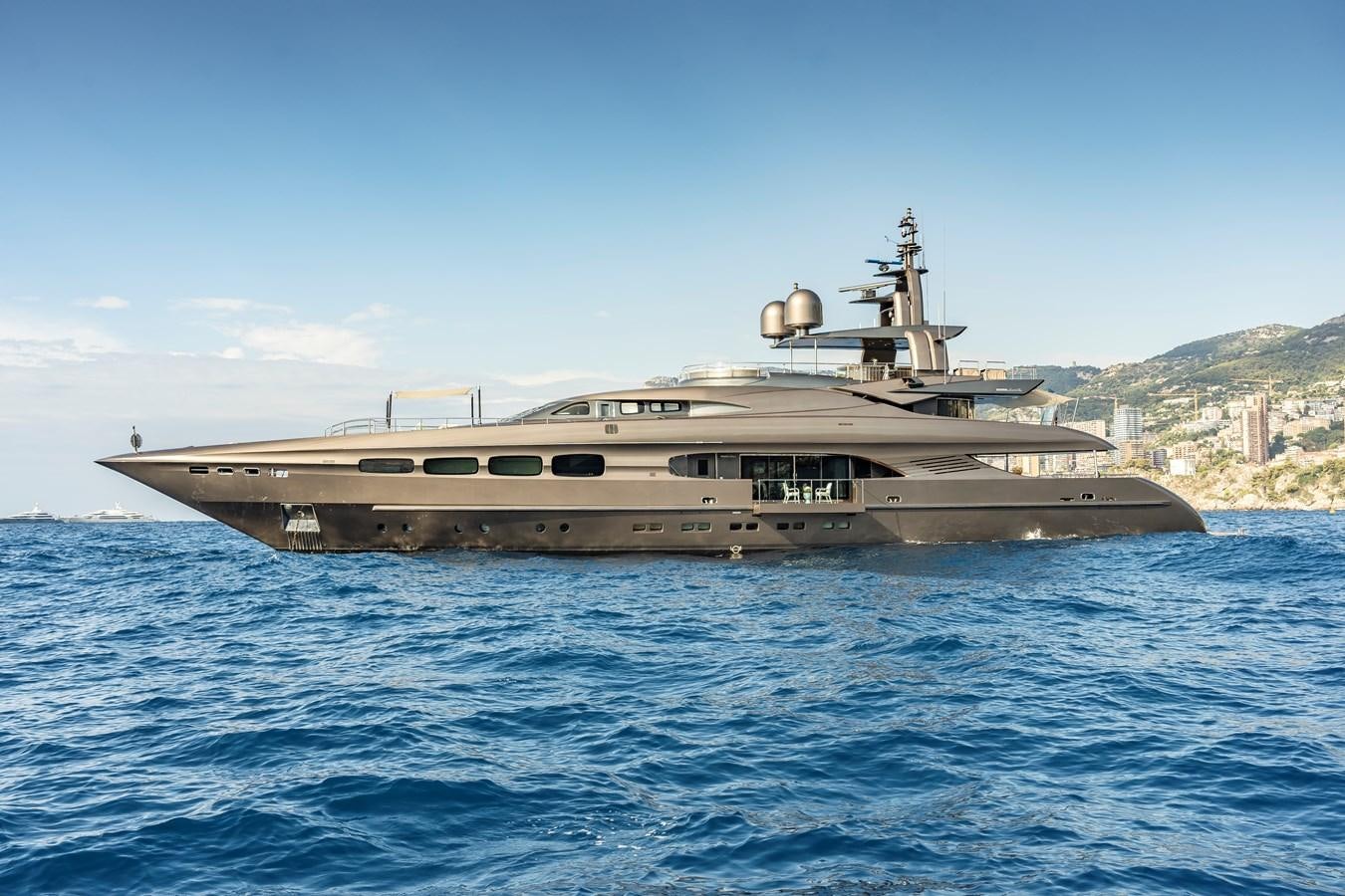 a large ship in the water aboard MRS L Yacht for Sale
