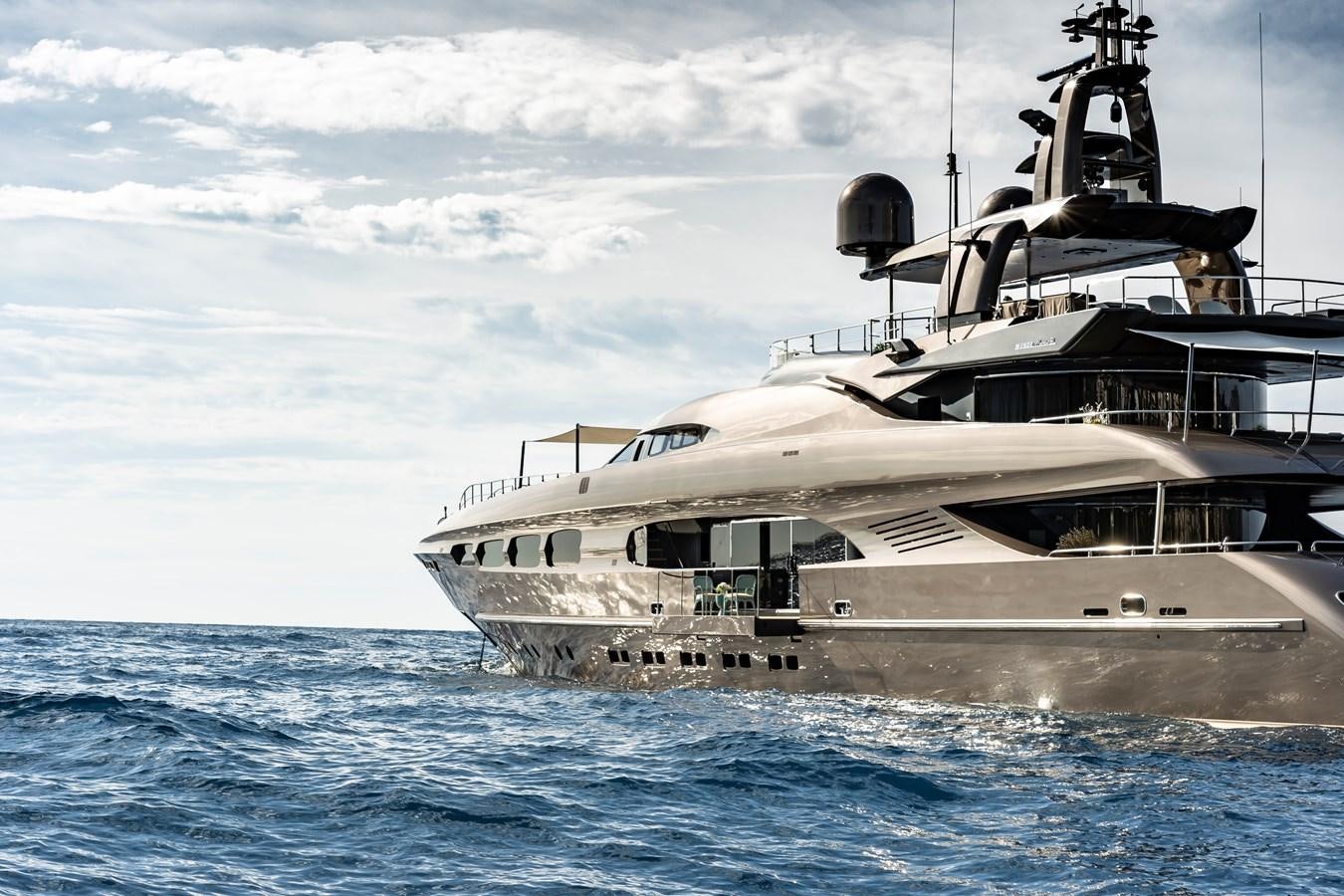 a large white boat in the water aboard MRS L Yacht for Sale