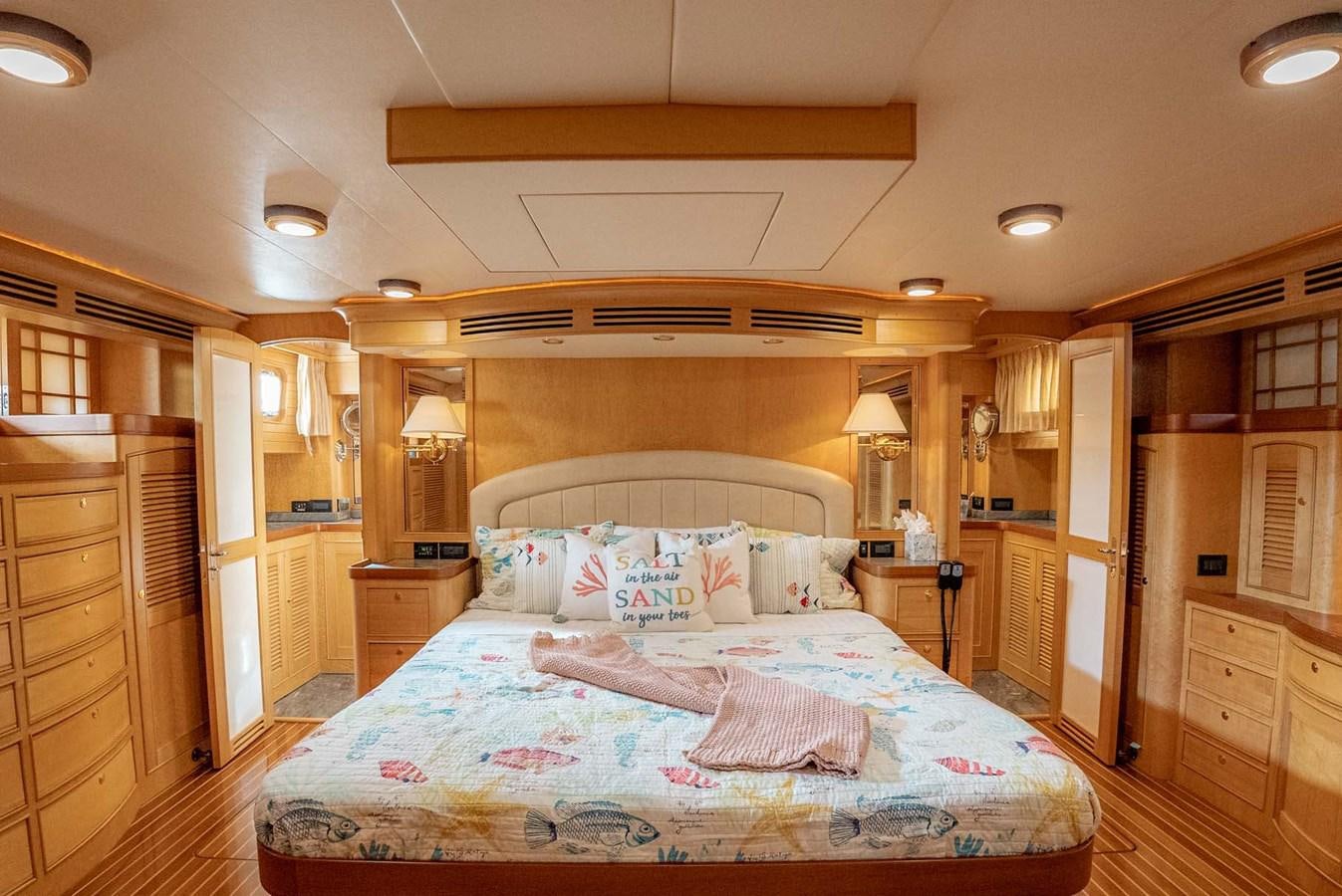 a large bedroom with a large bed aboard SOMEDAY CAME Yacht for Sale