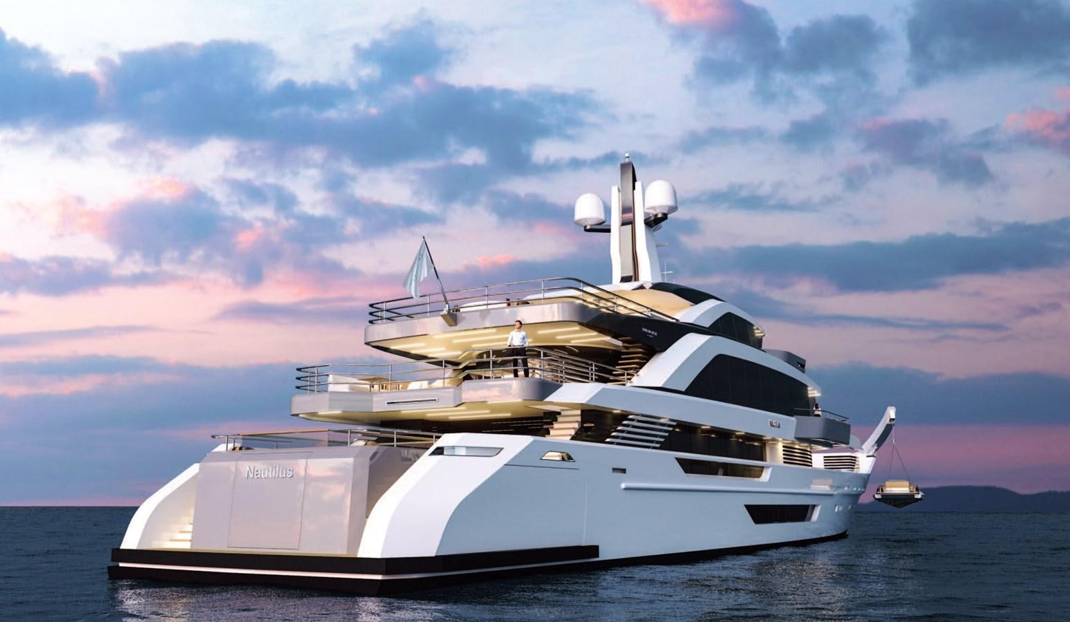 a white yacht in the water aboard NAUTILUS Yacht for Sale