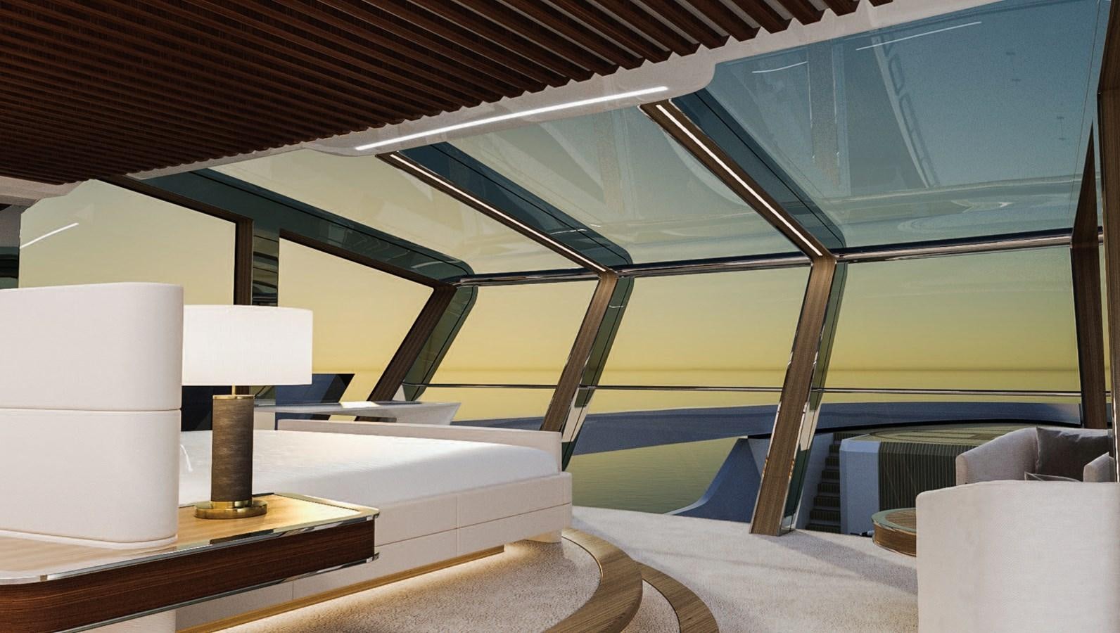 a room with a bed and a lamp aboard NAUTILUS Yacht for Sale