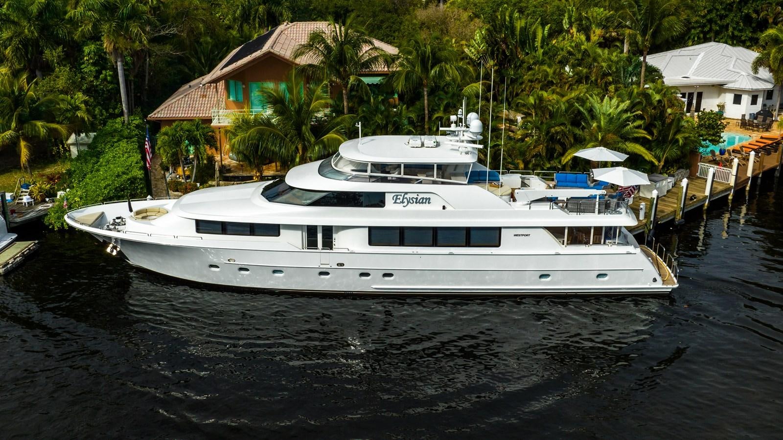 a white yacht on a river aboard NO NAME 112 Yacht for Sale