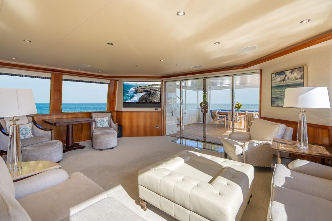 a living room with a large glass door aboard NO NAME 112 Yacht for Sale