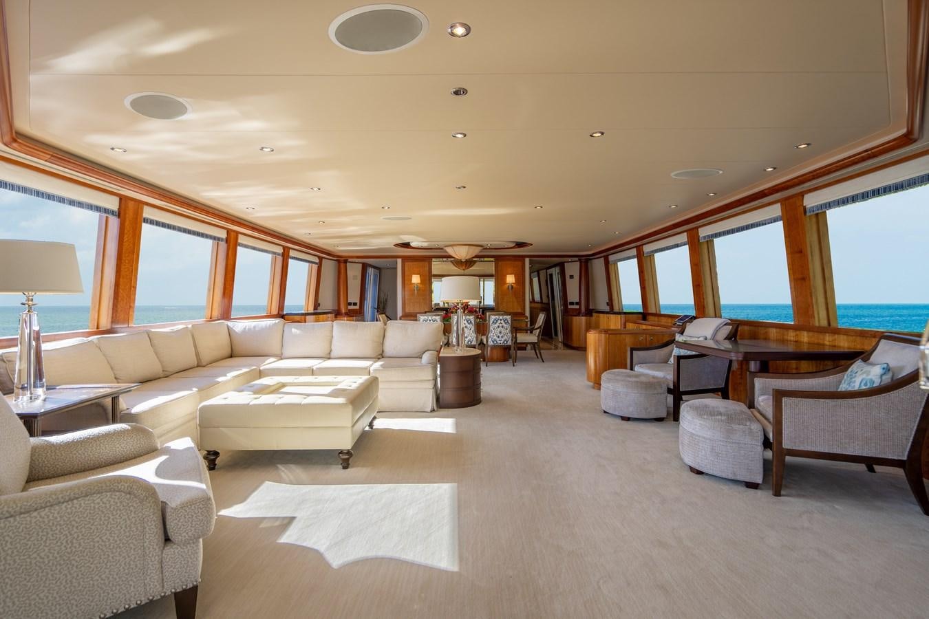 a large living room with a large window aboard NO NAME 112 Yacht for Sale