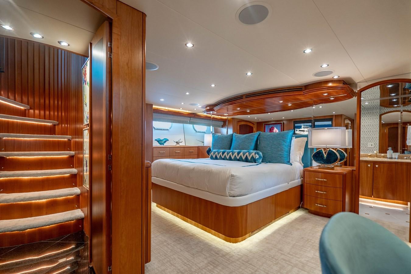 a bed in a room aboard INEVITABLE Yacht for Sale