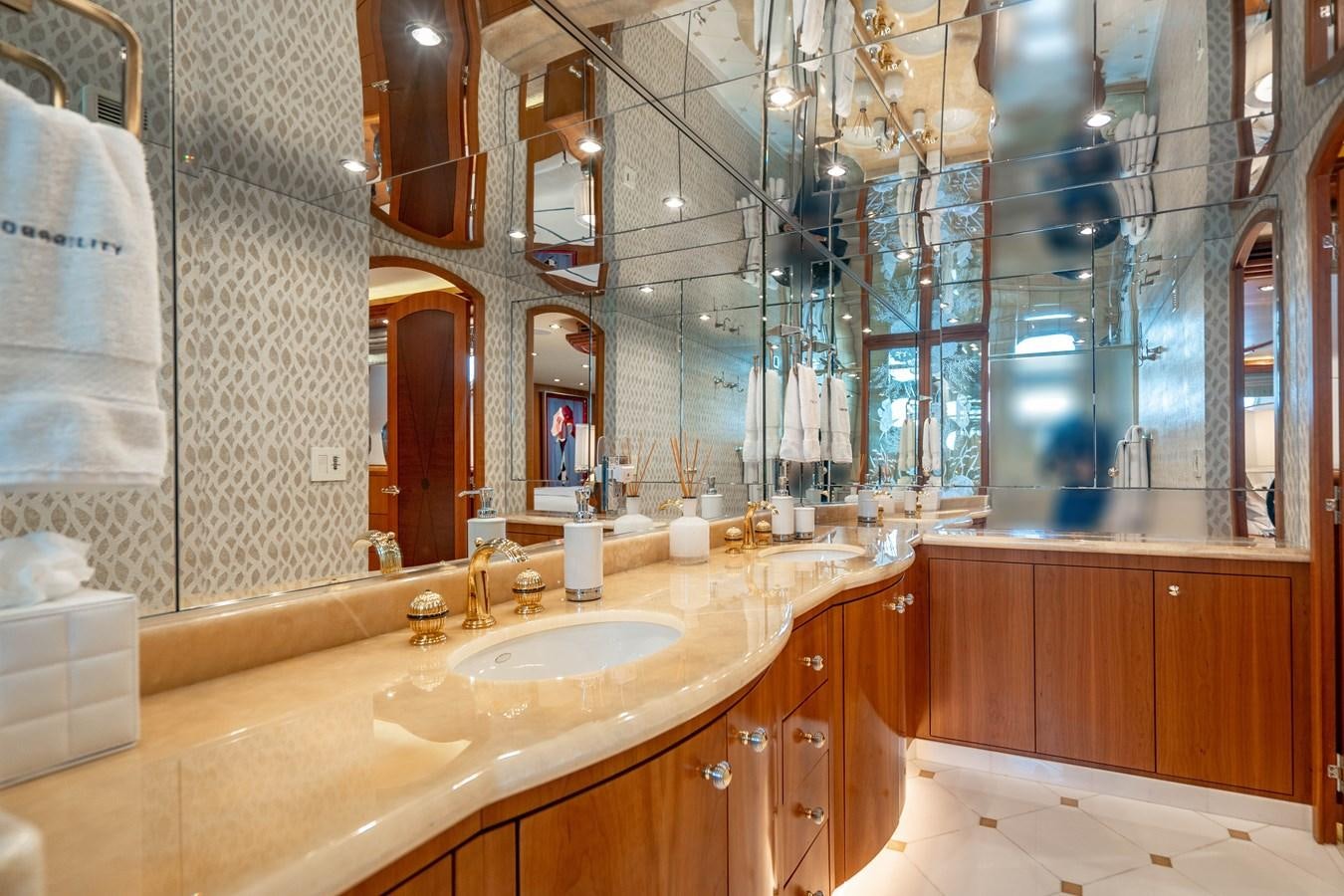 a bathroom with a large countertop aboard INEVITABLE Yacht for Sale