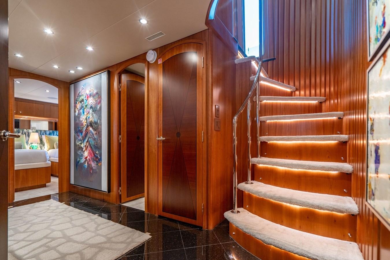 a wooden door in a room aboard INEVITABLE Yacht for Sale