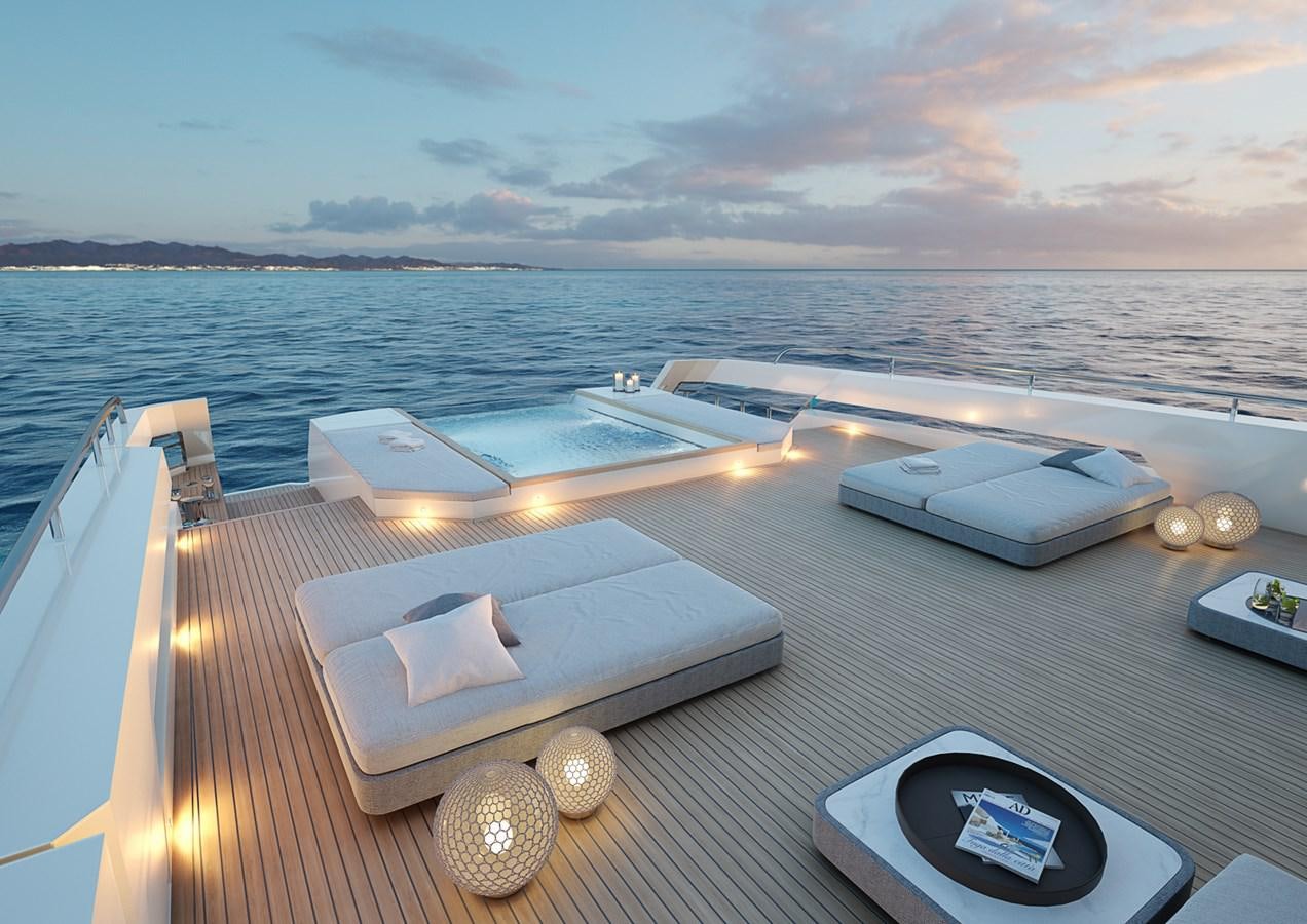 a deck with a view of the ocean and the land below aboard COLUMBUS CROSSOVER 42/01 Yacht for Sale