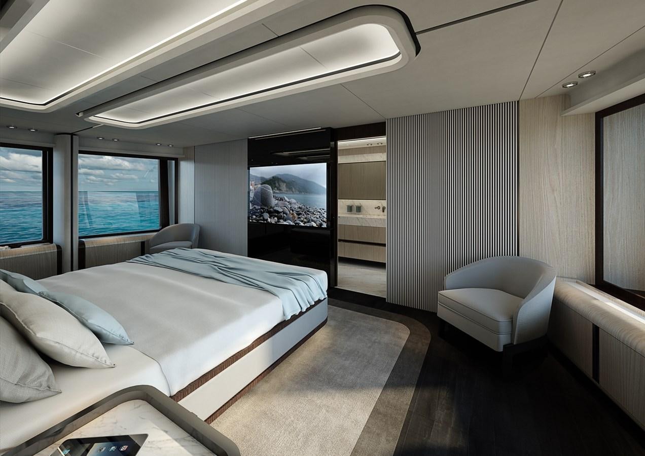 a room with a bed and a television aboard COLUMBUS CROSSOVER 42/01 Yacht for Sale