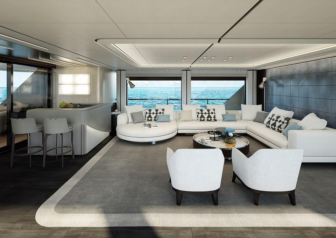 a living room with a large window aboard COLUMBUS CROSSOVER 42/01 Yacht for Sale