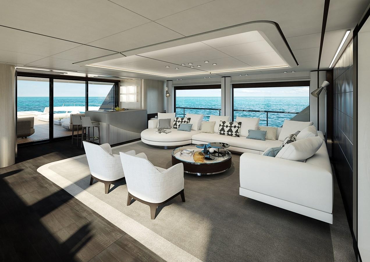 a living room with a large window aboard COLUMBUS CROSSOVER 42/01 Yacht for Sale