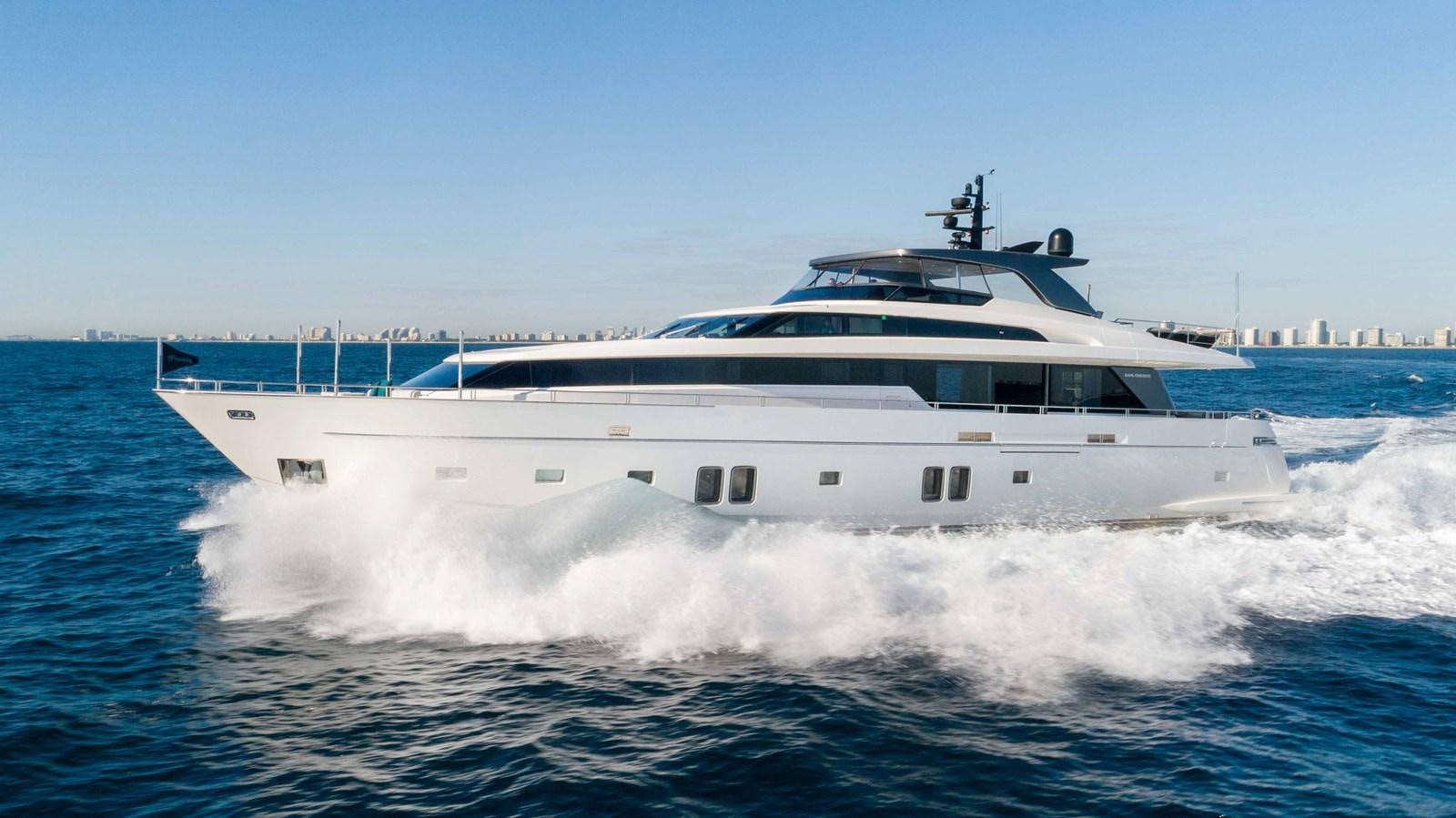 a large white boat on the water aboard 106 FLYBRIDGE Yacht for Sale
