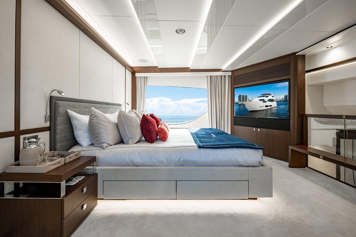 a bed in a room aboard MANDALA Yacht for Sale