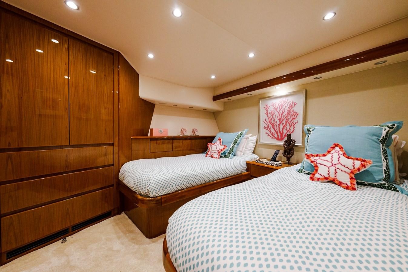 a couple of beds in a room aboard PANACEA Yacht for Sale