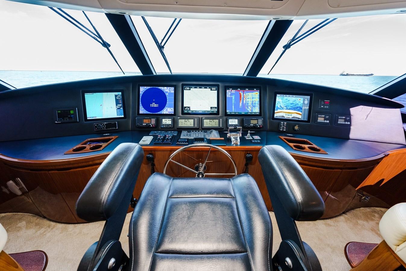 inside of a vehicle with many monitors aboard PANACEA Yacht for Sale