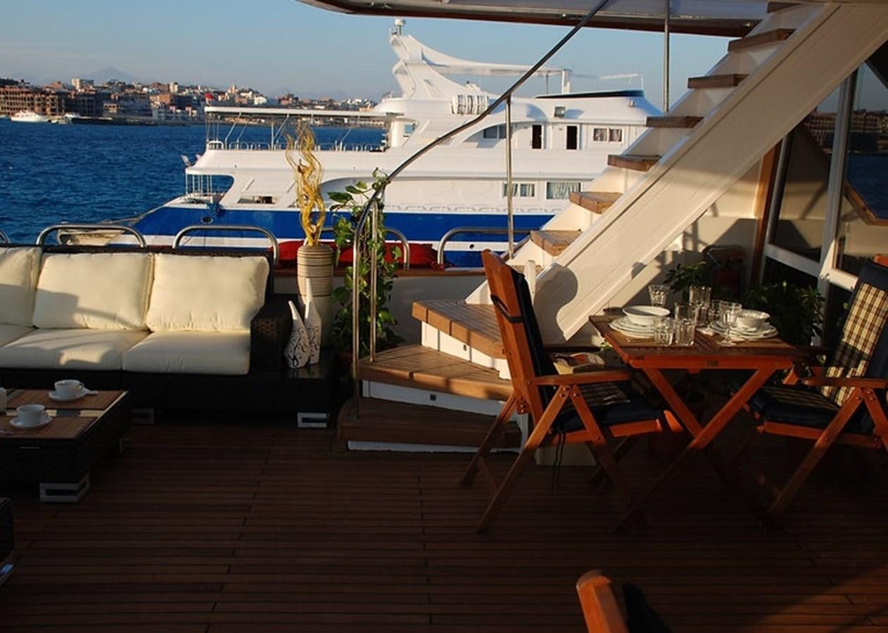 a deck with chairs and a boat in the water aboard 36 M YATCH Yacht for Sale