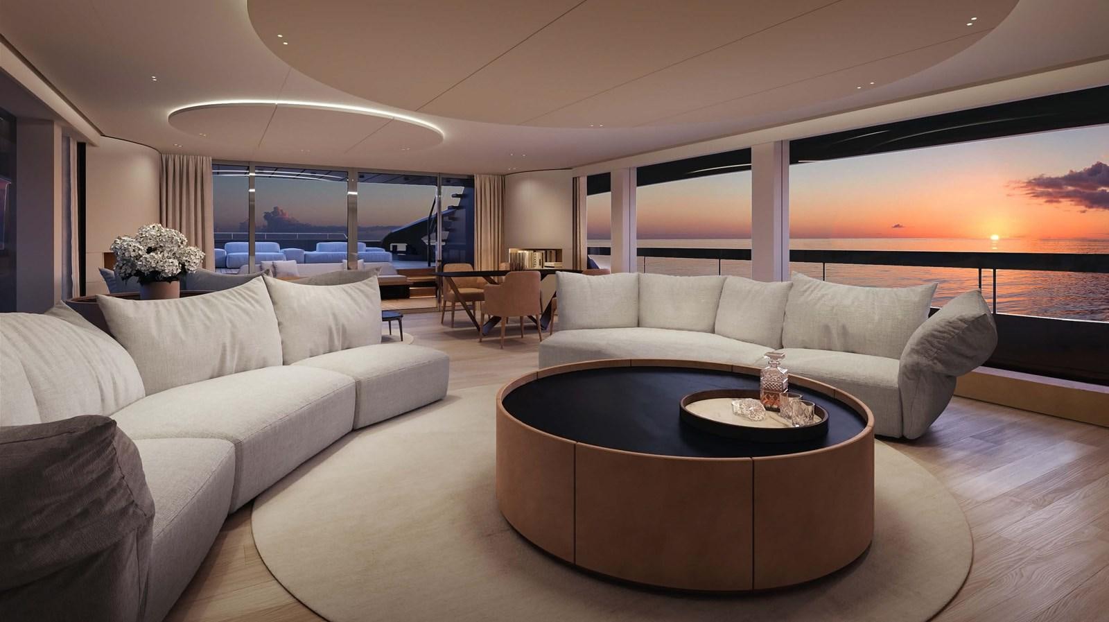 a living room with a large window aboard DOGE LINE 400 GT #01 Yacht for Sale