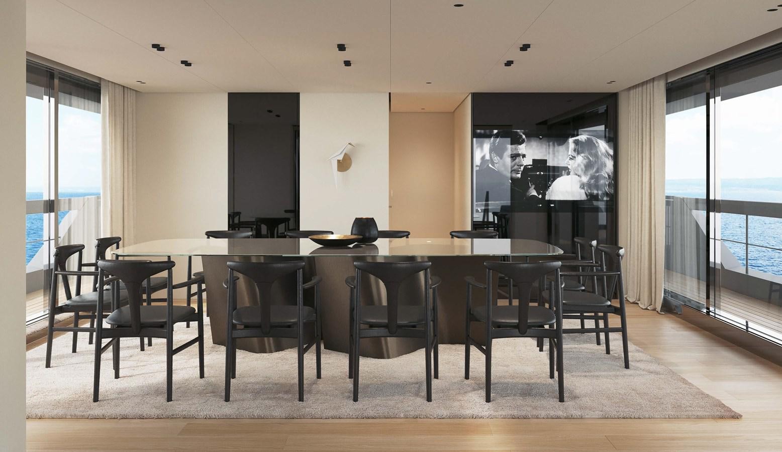 a large room with a table and chairs aboard DOGE LINE 400 GT #01 Yacht for Sale