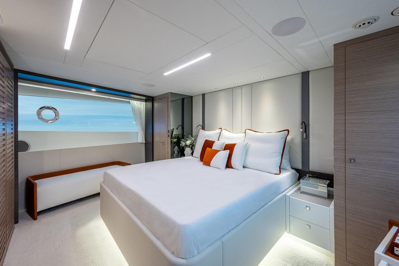 a room with a bed and a desk aboard FD75-709 / NOW AVAILABLE Yacht for Sale