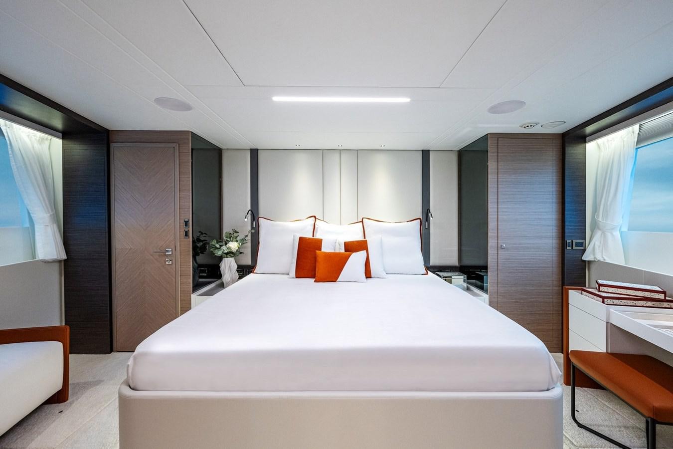 a large bed in a hotel room aboard FD75-709 / NOW AVAILABLE Yacht for Sale