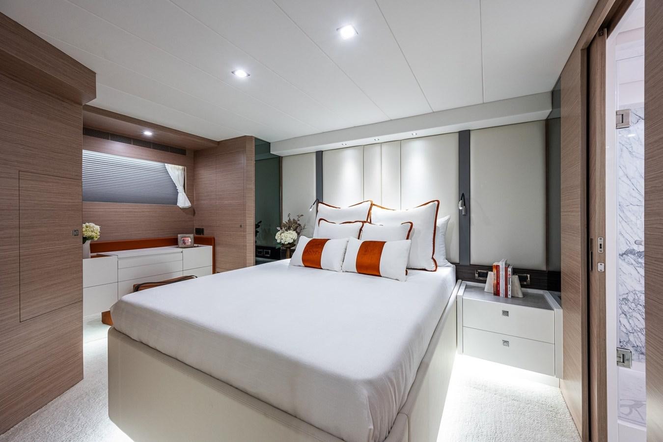 a large bedroom with a large bed aboard FD75-709 / NOW AVAILABLE Yacht for Sale