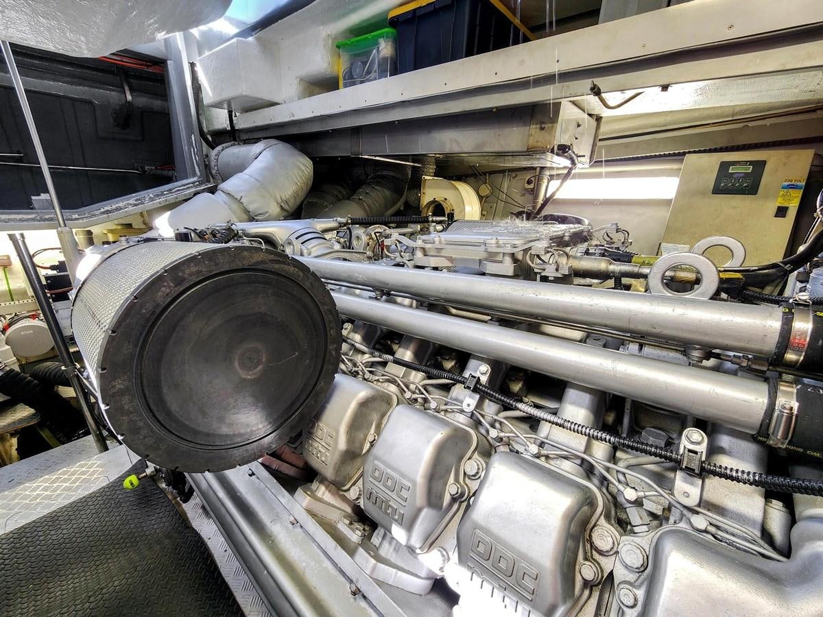 a close-up of a car engine aboard ALCHEMY Yacht for Sale