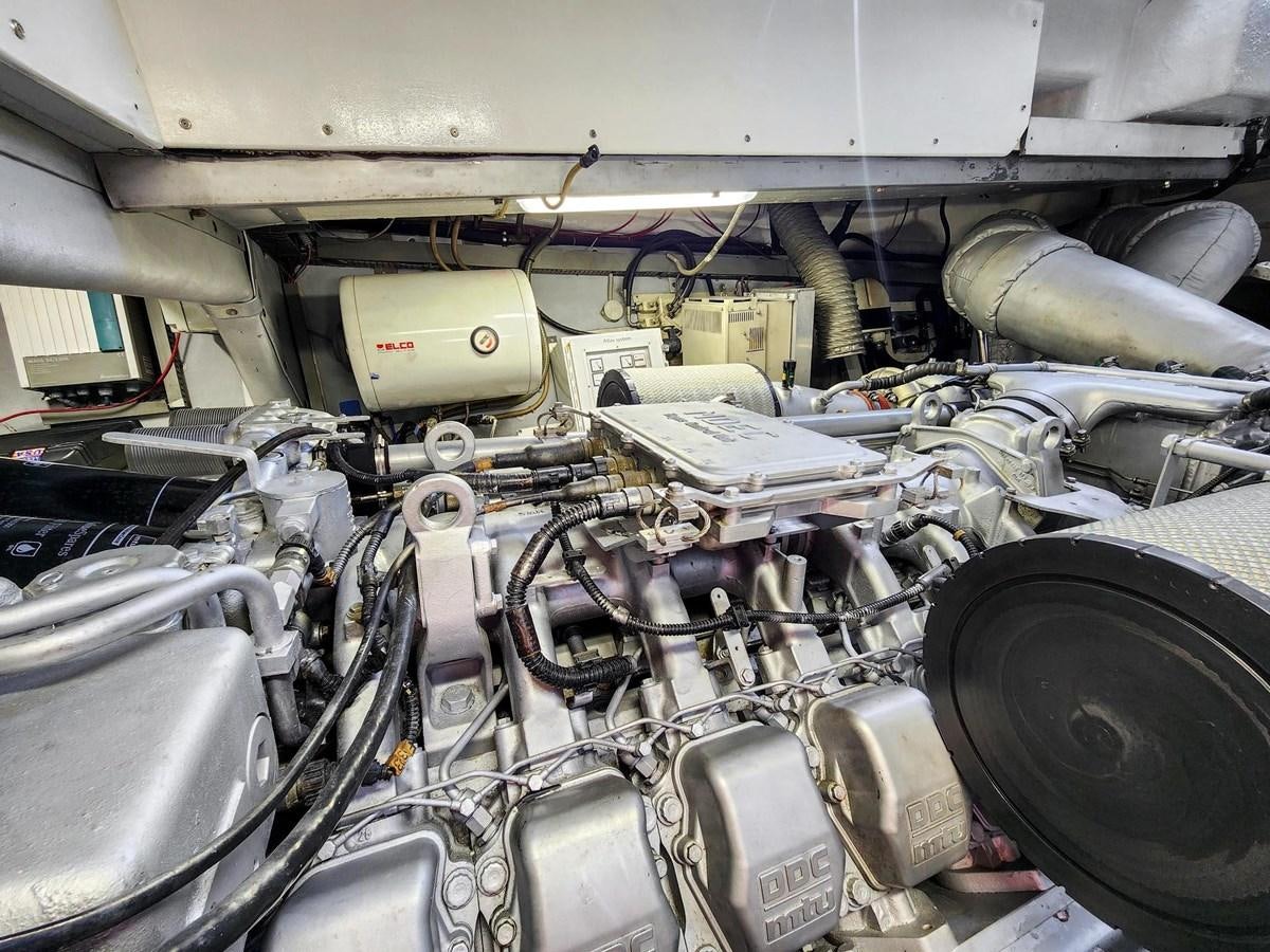 a close-up of a car engine aboard ALCHEMY Yacht for Sale