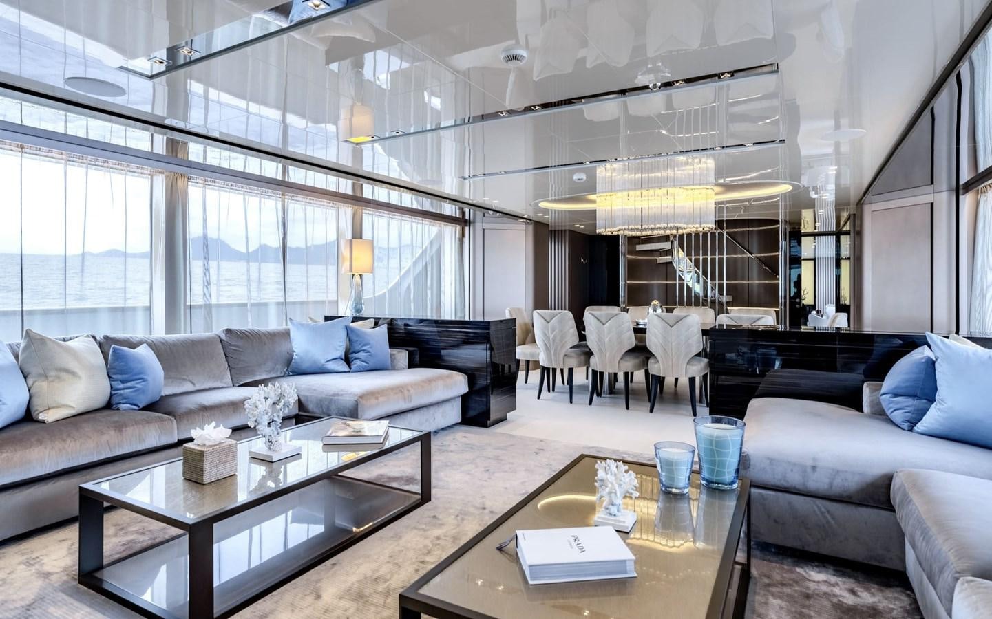 a living room with a large window aboard TOGETHER Yacht for Sale