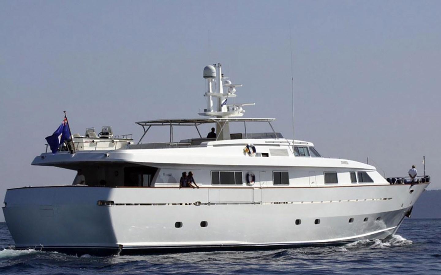 a large white yacht aboard AQUAJOY Yacht for Sale
