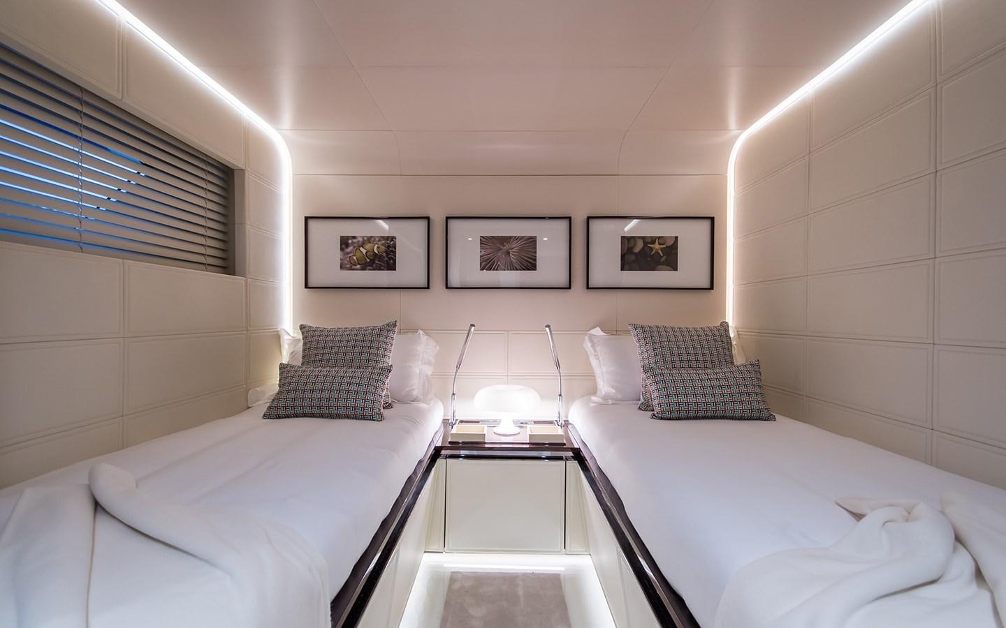 a couple of beds in a room aboard SOULMATE Yacht for Sale