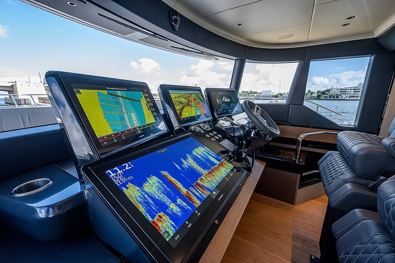 a view of the inside of a plane with a screen and windows aboard 68 NAVETTA  Yacht for Sale