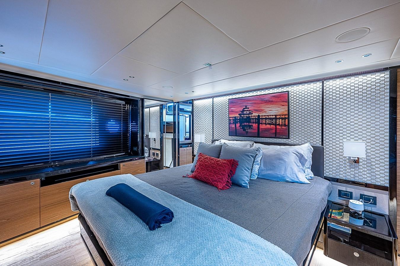 a large bed in a room aboard 68 NAVETTA  Yacht for Sale