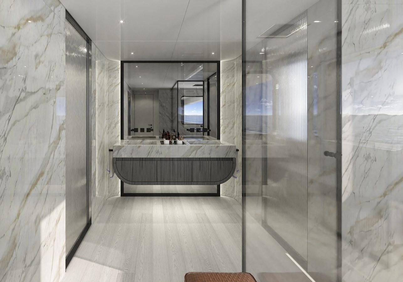 a bathroom with a large mirror aboard ADA 50 Z/01 Yacht for Sale