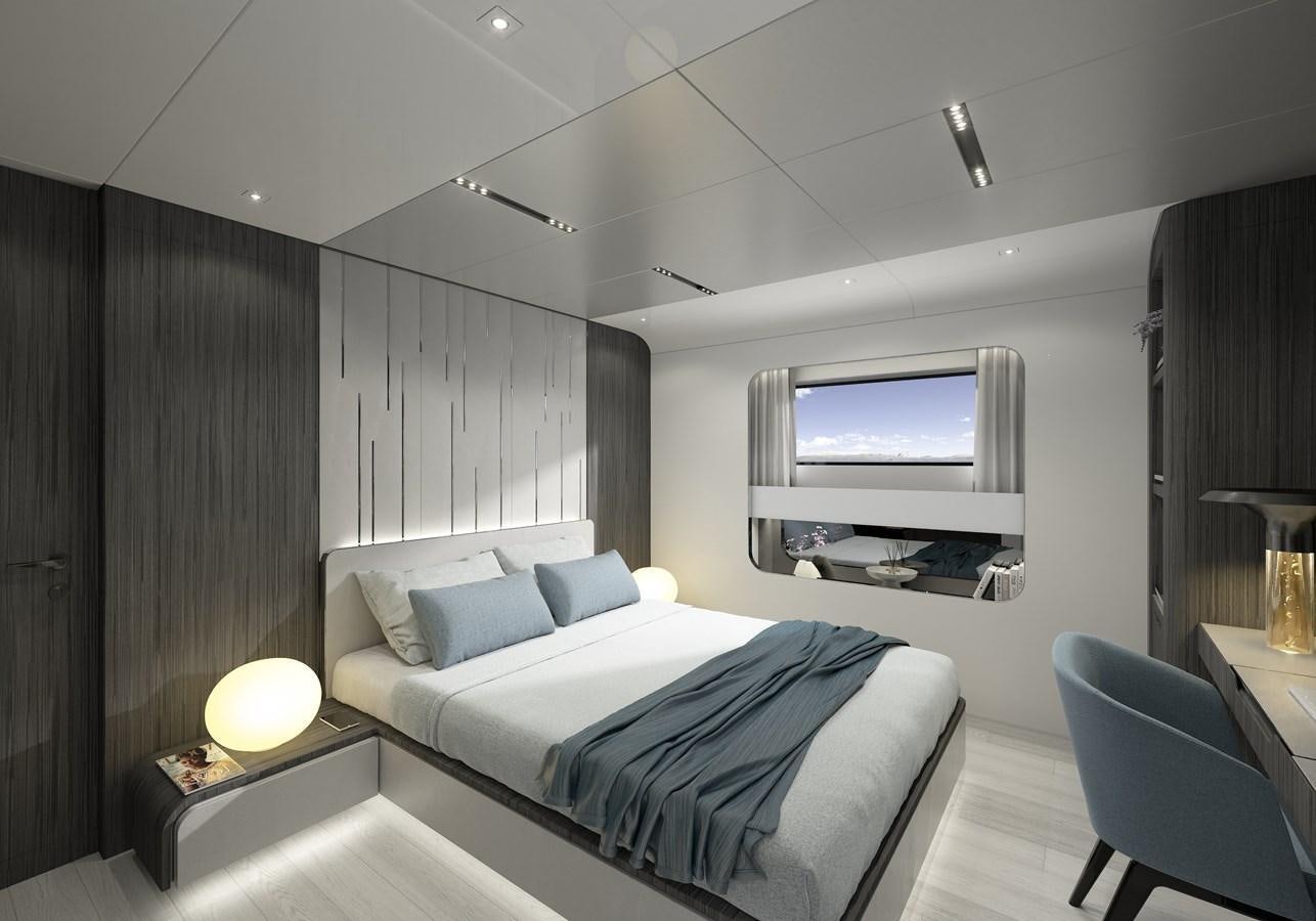 a bedroom with a bed and a television aboard ADA 50 Z/01 Yacht for Sale