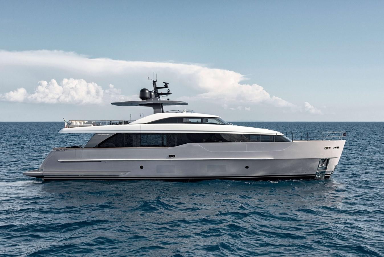 a white yacht in the water aboard LA BREZZA Yacht for Sale