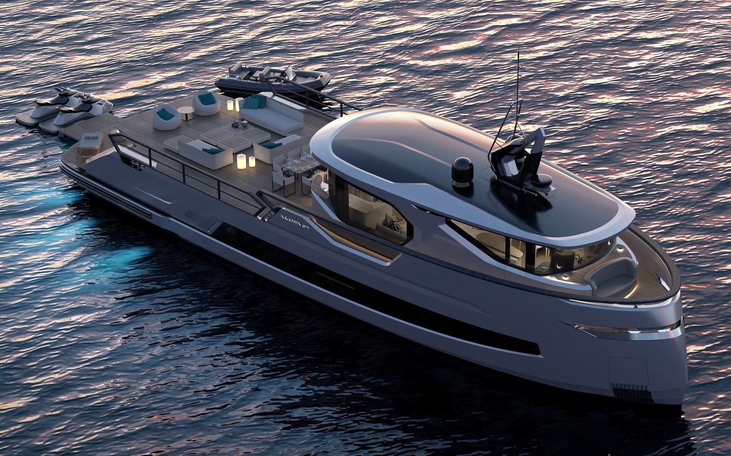 a white boat on water aboard ALUNA 87 Yacht for Sale